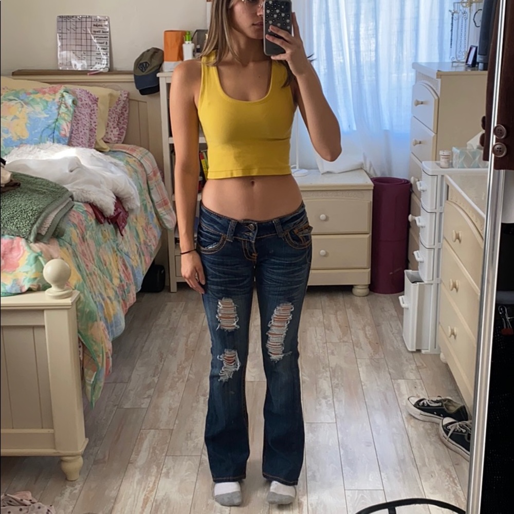 Low rise bootcut dark wash jeans